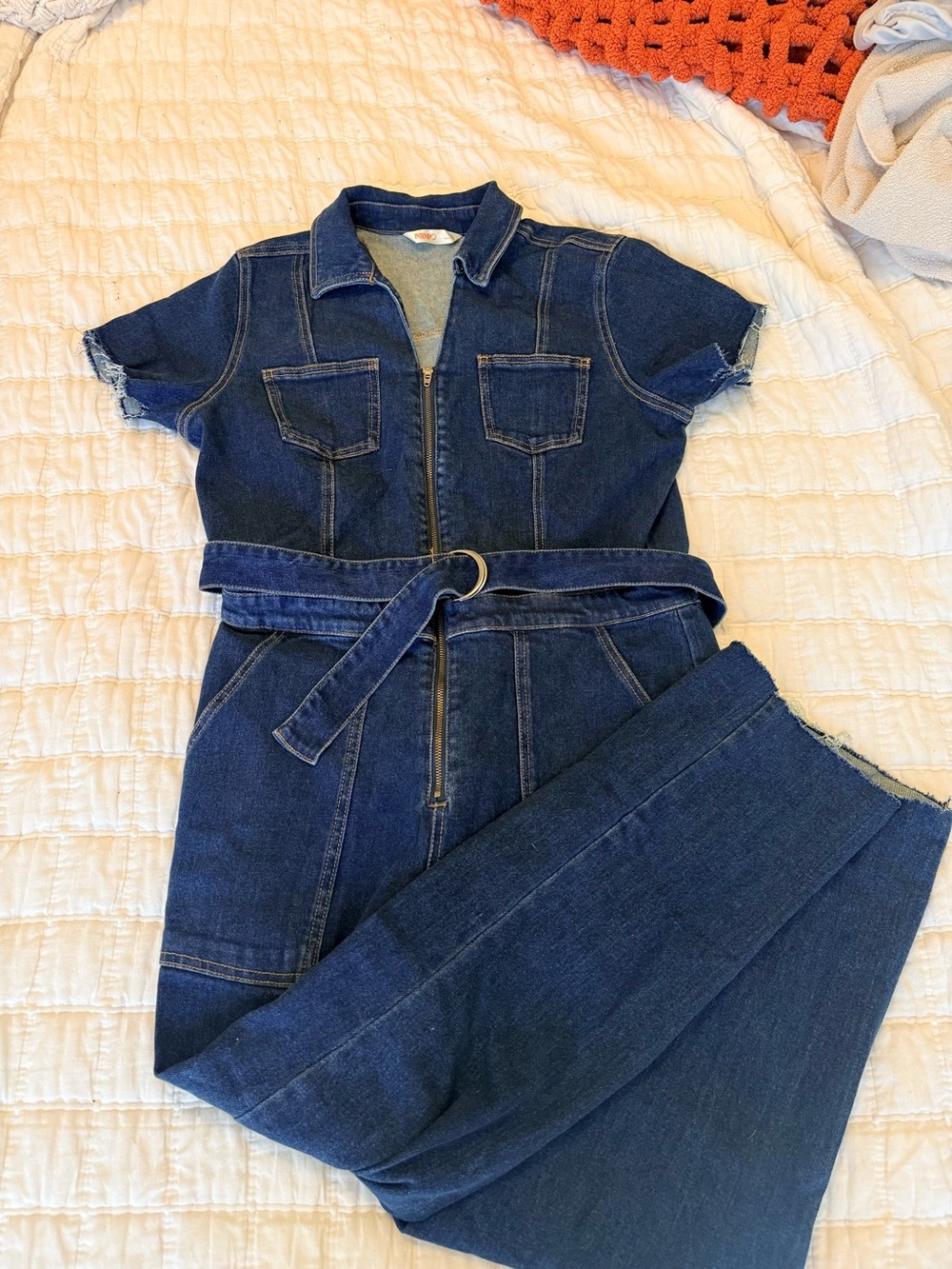 Dark Blue Denim Jumpsuit with Belt
